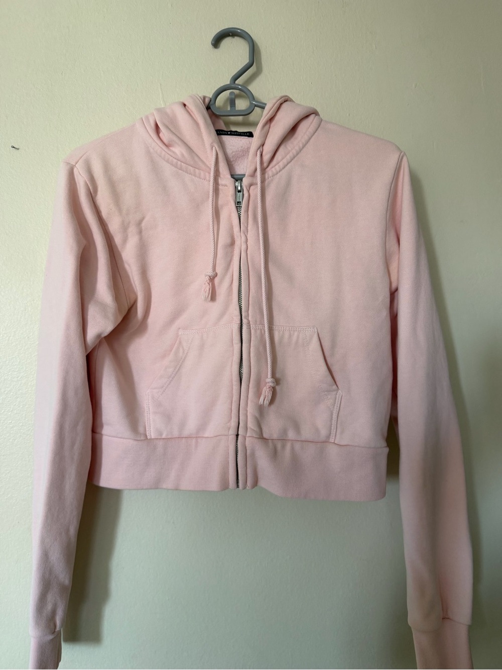 Brandy Melville Pale Pink Cropped Zip Hoodie